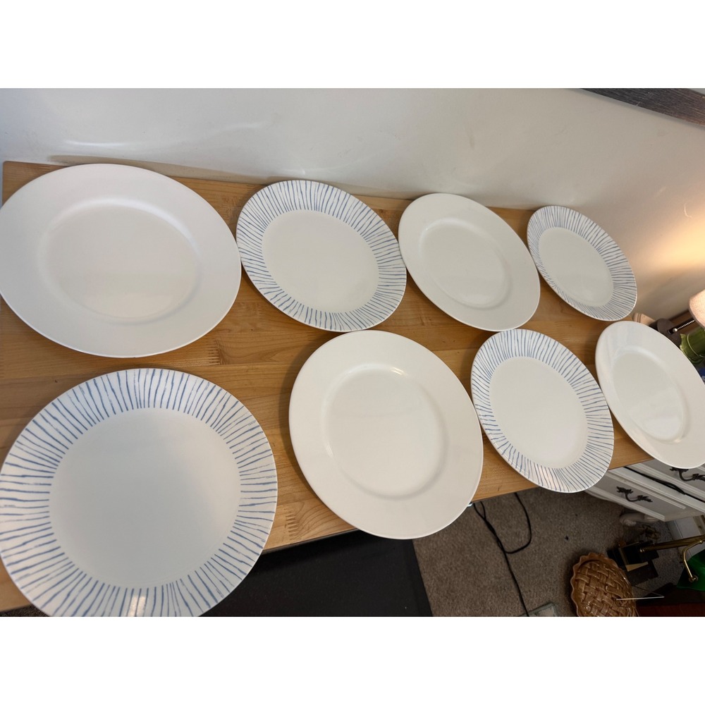 Mixed Corelle Vitrelle Blue & White Dinnerware Set 24pc Floral Stripe Pattern - Picture 6 of 15